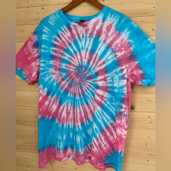 NEW Unisex XL GILDAN Soft Style Gender Reveal Pink Blue Spiral Tie-Dye T-Shirt - Picture 3 of 8